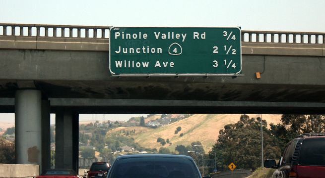 Destinations on Interstate 80 eastbound in Pinole, California