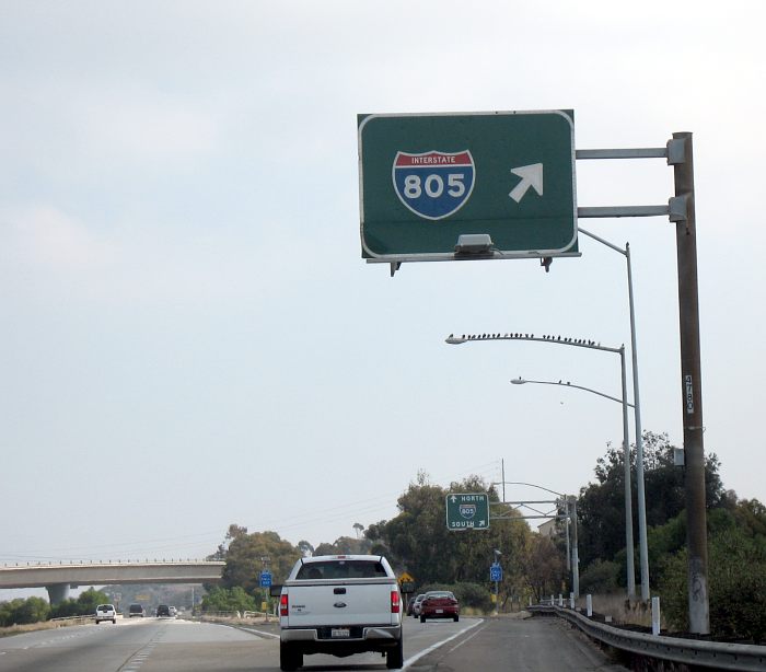 No destination shown at the Interstate 805 exit from California 905 in San Diego County