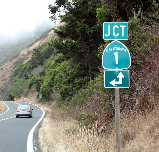 Junction of California 1 at California 128's western terminus in Mendocino County