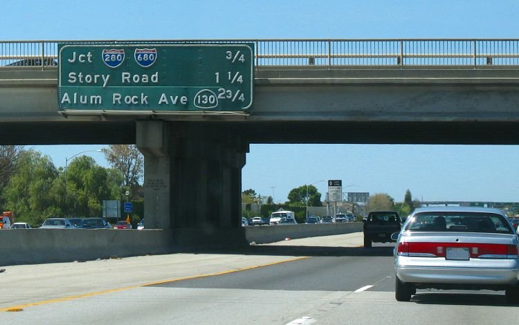 Button reflectors on mileage sign along US 101 northbound
in San Jose, California
