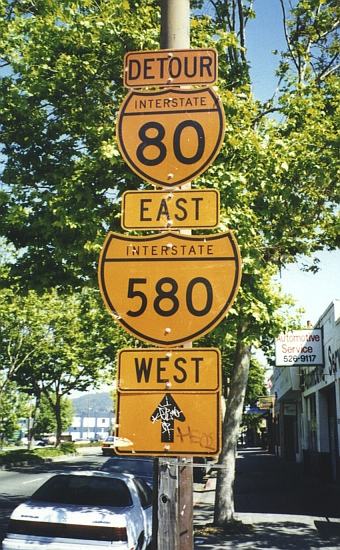 Construction shields on San Pablo Avenue in Berkeley, California