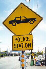 Police station sign in Petaluma, California