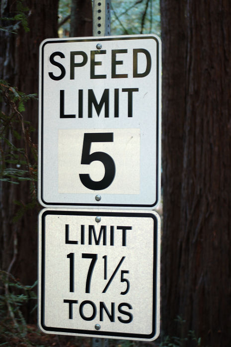 Precise weight-limit figure on a road in Redwood Regional Park near Oakland, California
