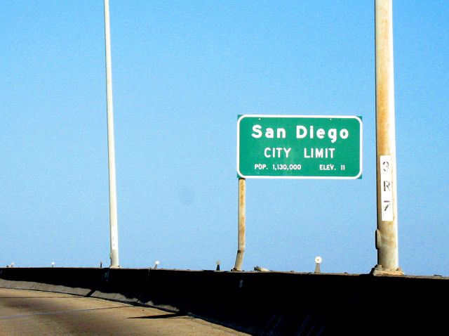 San Diego city line on the Coronado Bridge eastbound