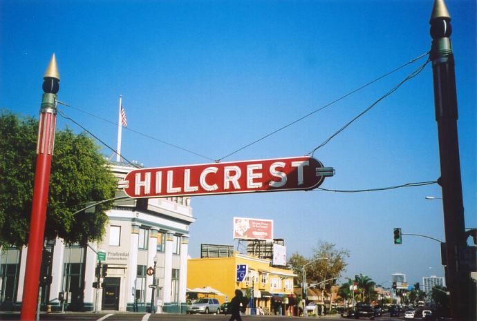 Large overhead sign for the Hillcrest neighborhood in San Diego