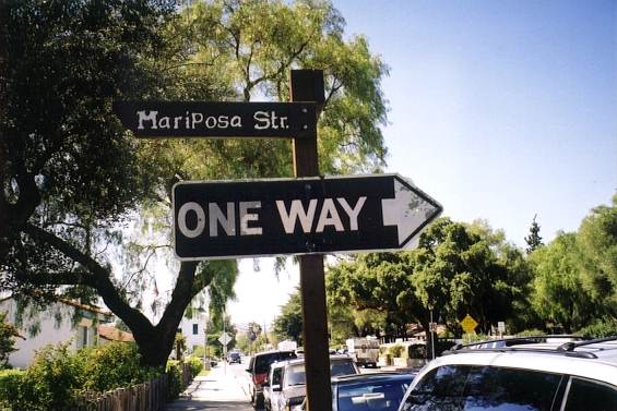 Old one-way sign, San Juan Bautista, California
