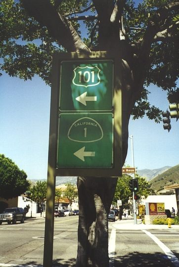 California 1 and US 101 trailblazer in downtown San Luis Obispo