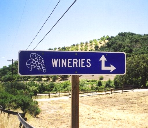 Directional signs in the wine country of San Luis Obispo County, California