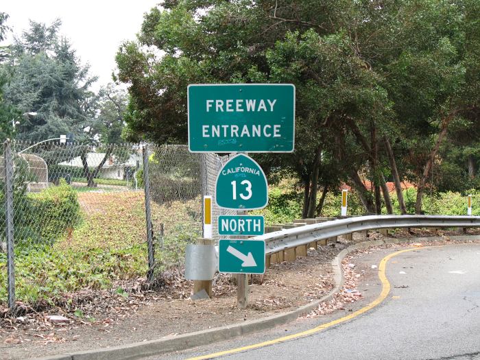 Smaller numerals on California 13 freeway entrance marker in Oakland