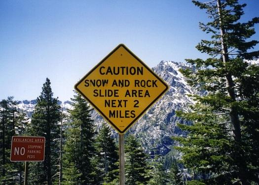 Snow warning signs at Lake Tahoe in California