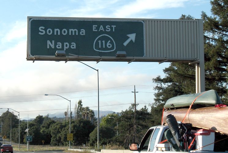 Exit sign for East California 116 in Petaluma