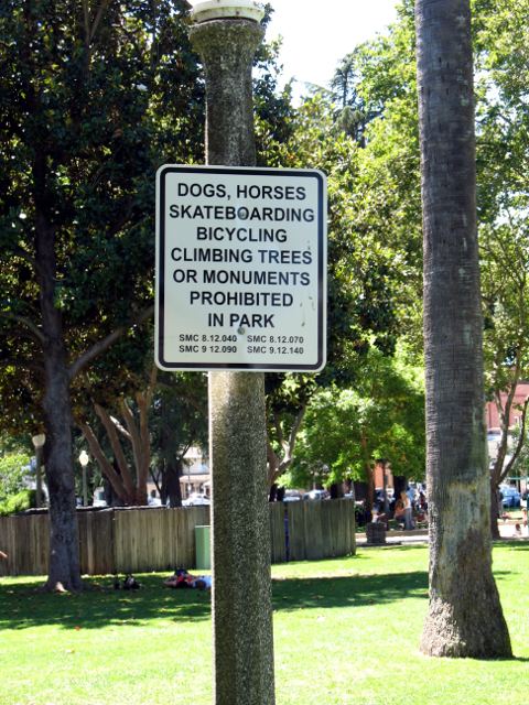 Regulatory sign on the central plaza in Sonoma,
     California