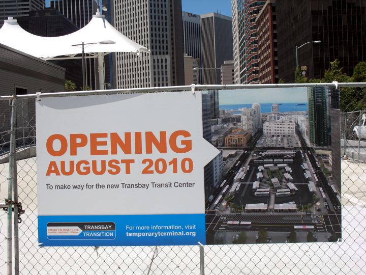 Reversed image of area around the temporary Transbay Terminal in San Francisco (June and July 2010)