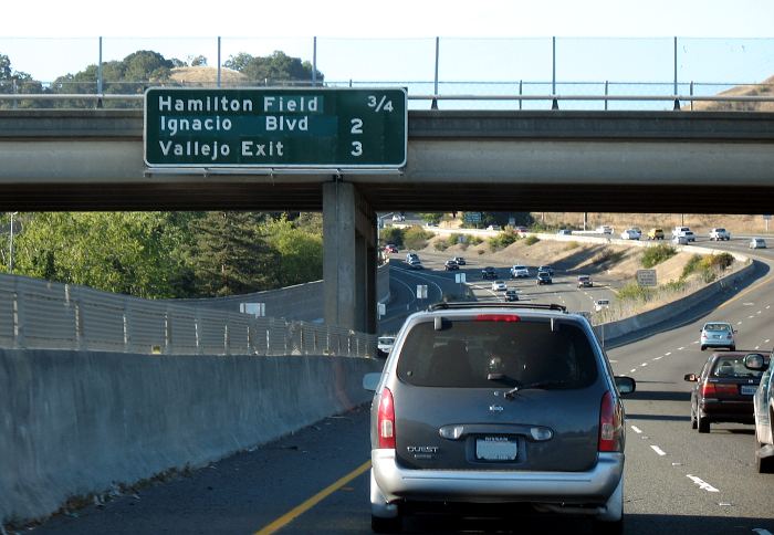 Destinations on northbound US 101 in Novato, California