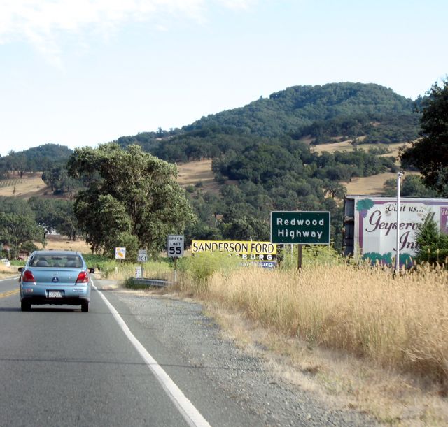 Redwood Highway sign on US 101 south of Hopland, California