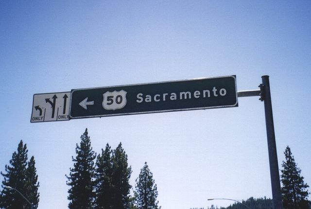 Older-style reflectors for US 50 at South Lake Tahoe, California