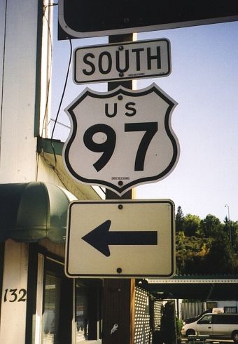 Cutout US 97 sign at Weed, California