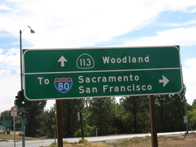 Destinations on California 113 from county highway E6 in Davis