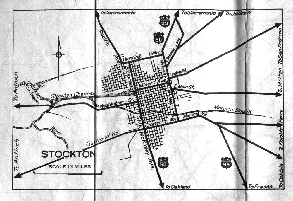 Detail map for Stockton on the 1936 California official highway map