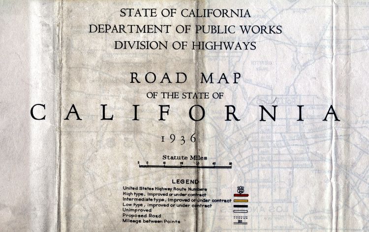 The legend for the 1936 California official highway map