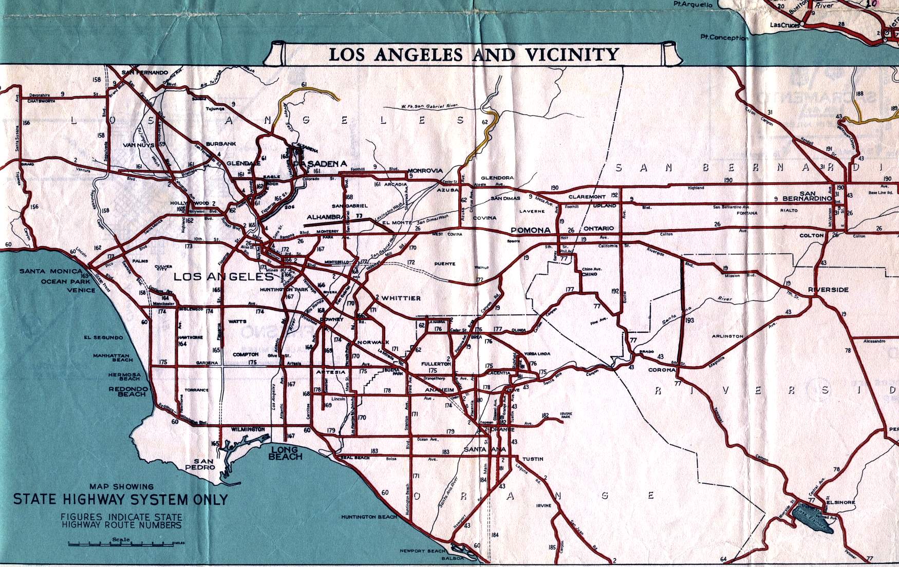 Los Angeles and vicinity on the 1936 California official highway map