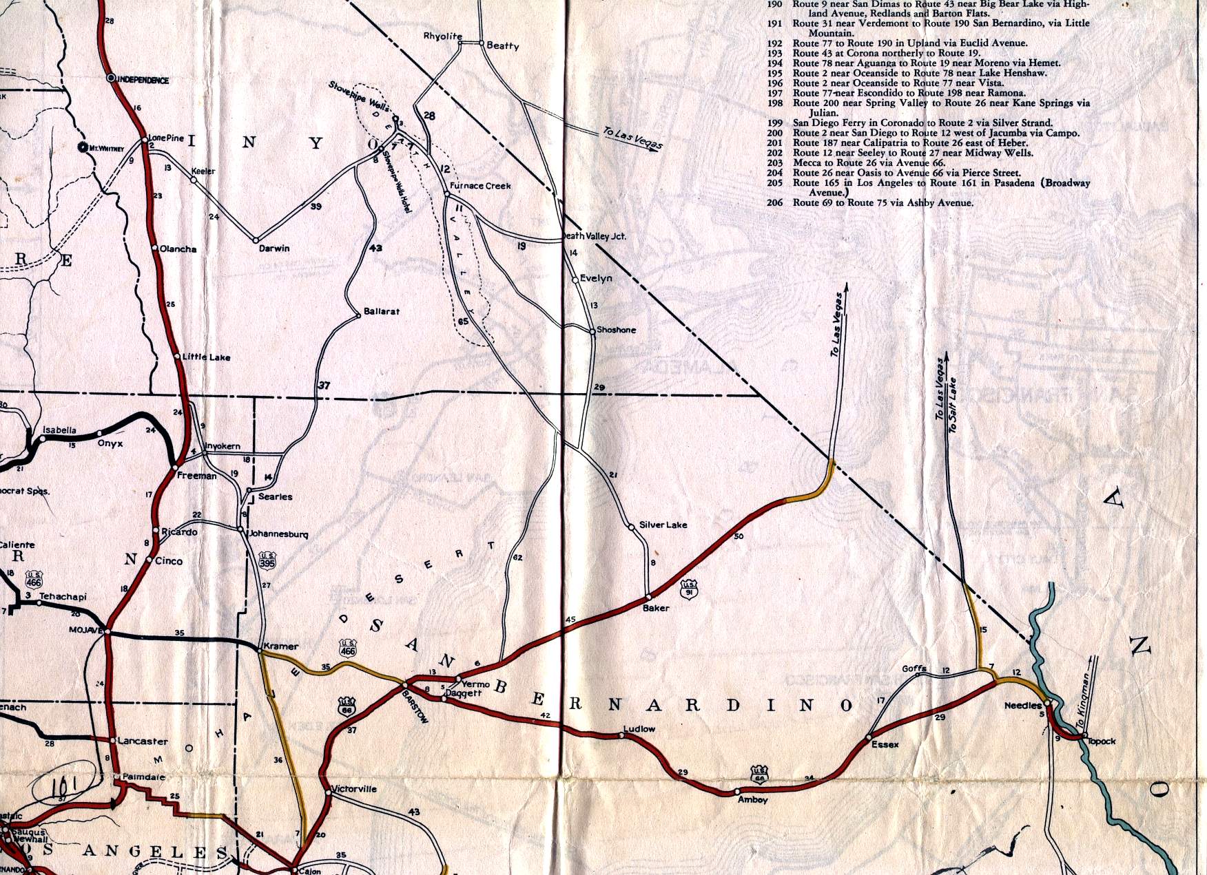 San Bernardino on the 1936 California official highway map