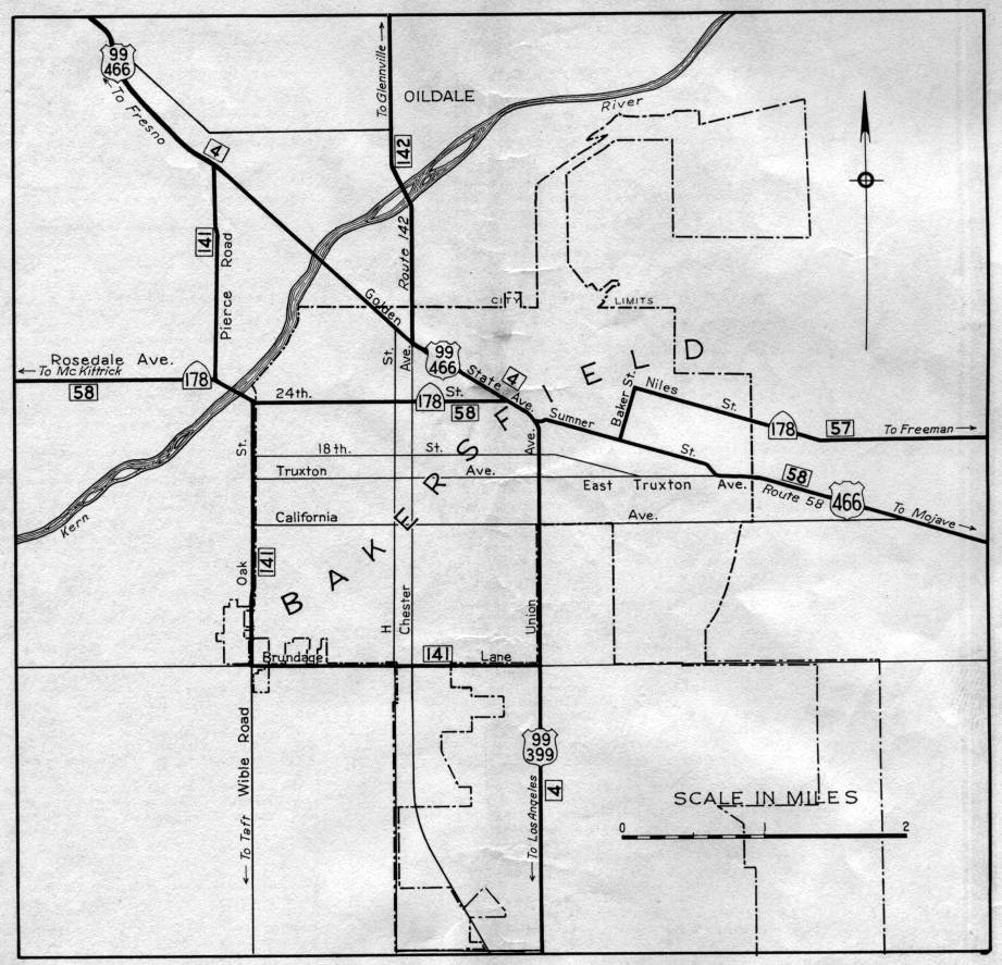 Section of 1956 official highway map for California
