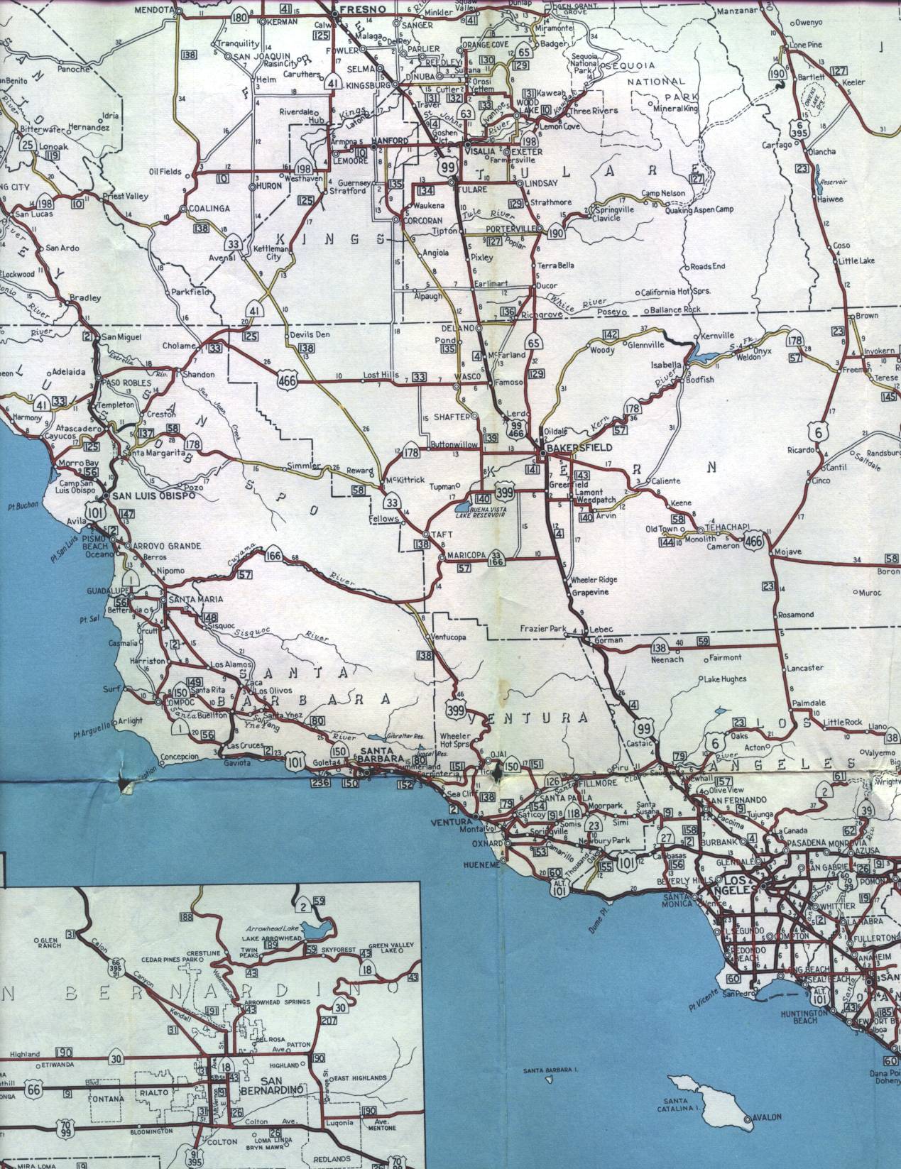 Section of 1956 official highway map for California