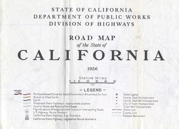 Section of 1956 official highway map for California