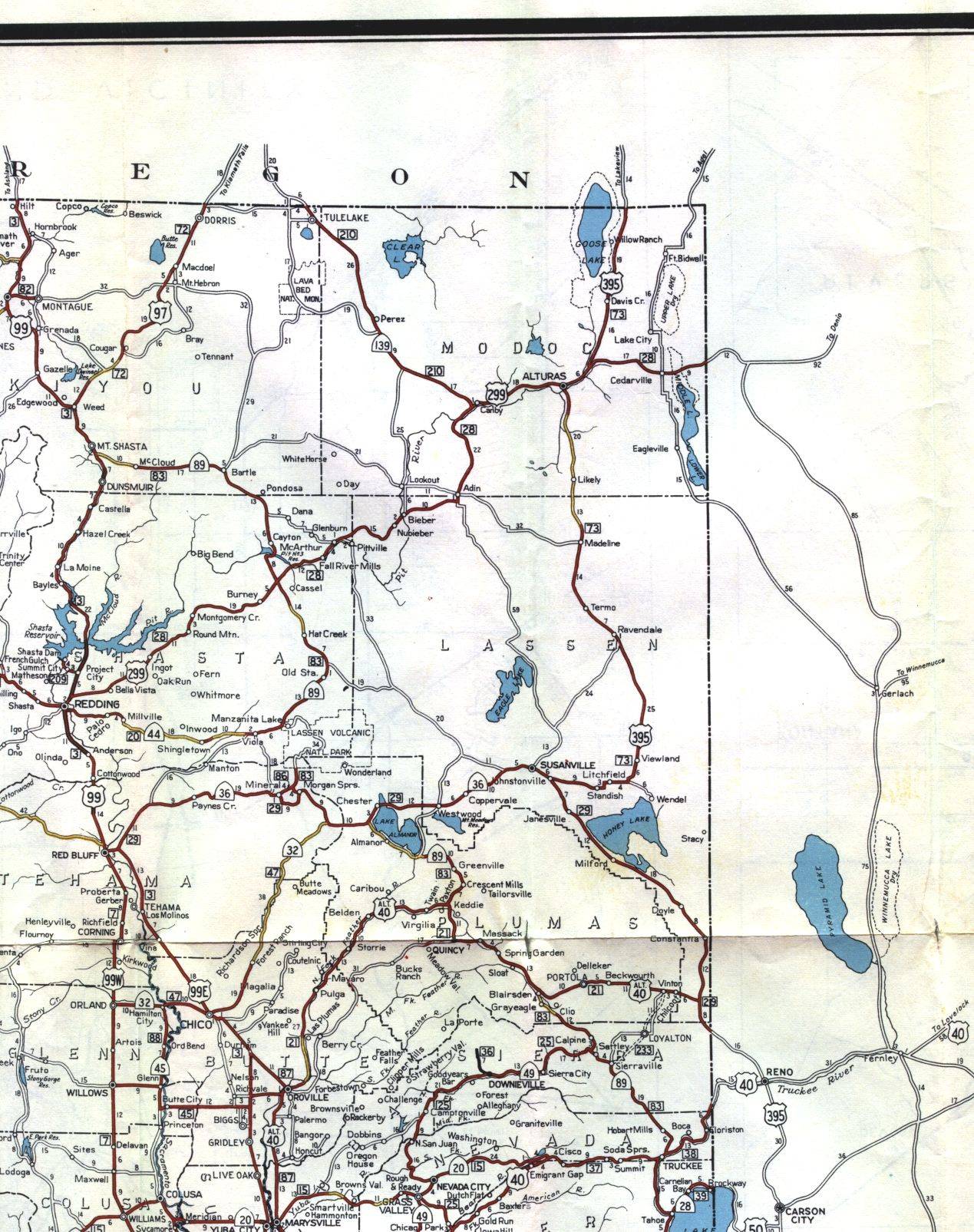 Section of 1956 official highway map for California