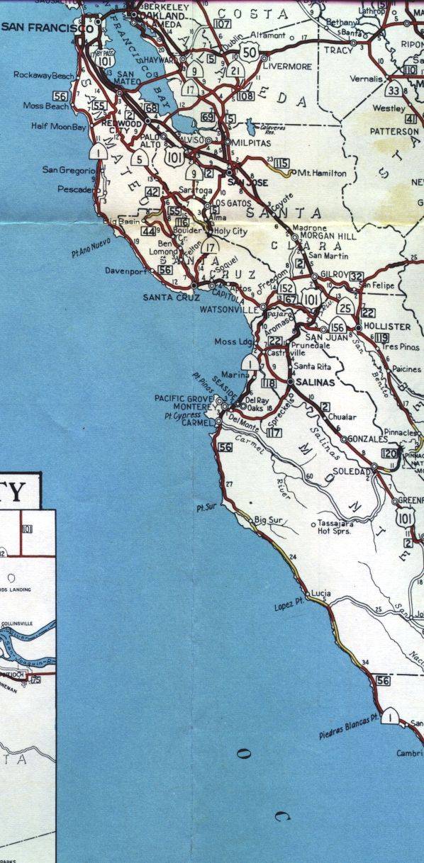 Section of 1956 official highway map for California