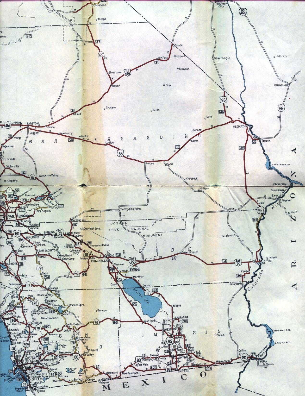 Section of 1956 official highway map for California