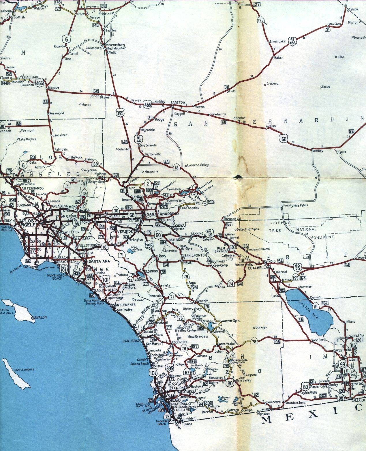 Section of 1956 official highway map for California