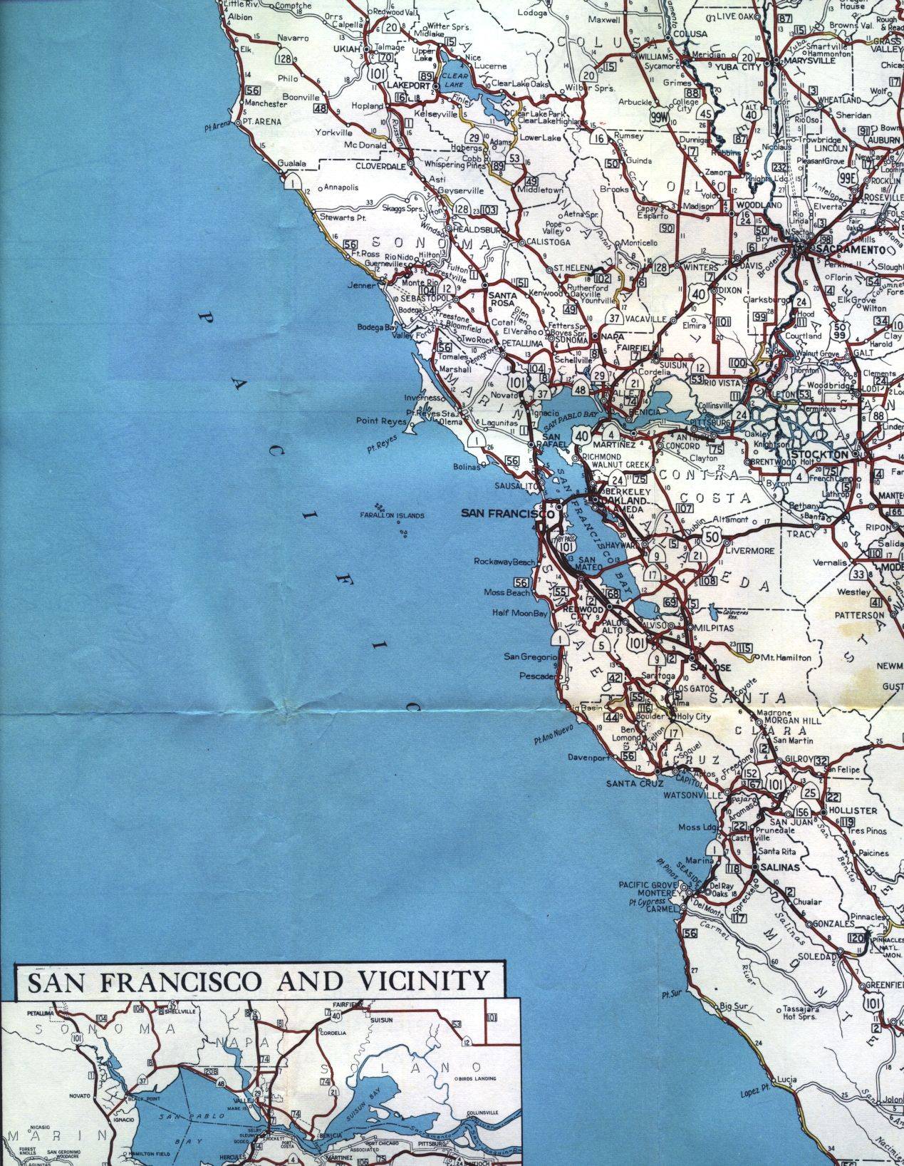 Section of 1956 official highway map for California