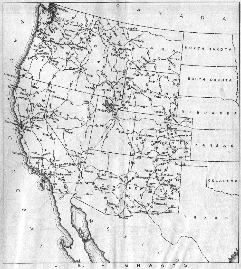 Section of 1956 official highway map for California