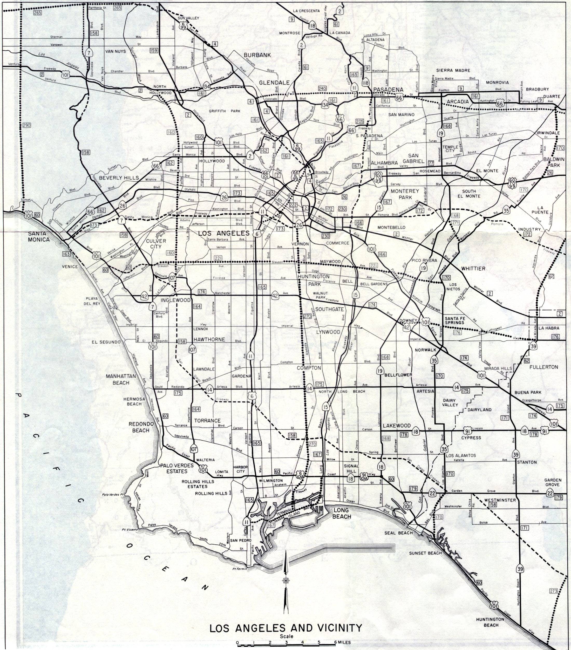Detail map for Los Angeles and vicinity on the 1961 California official highway map