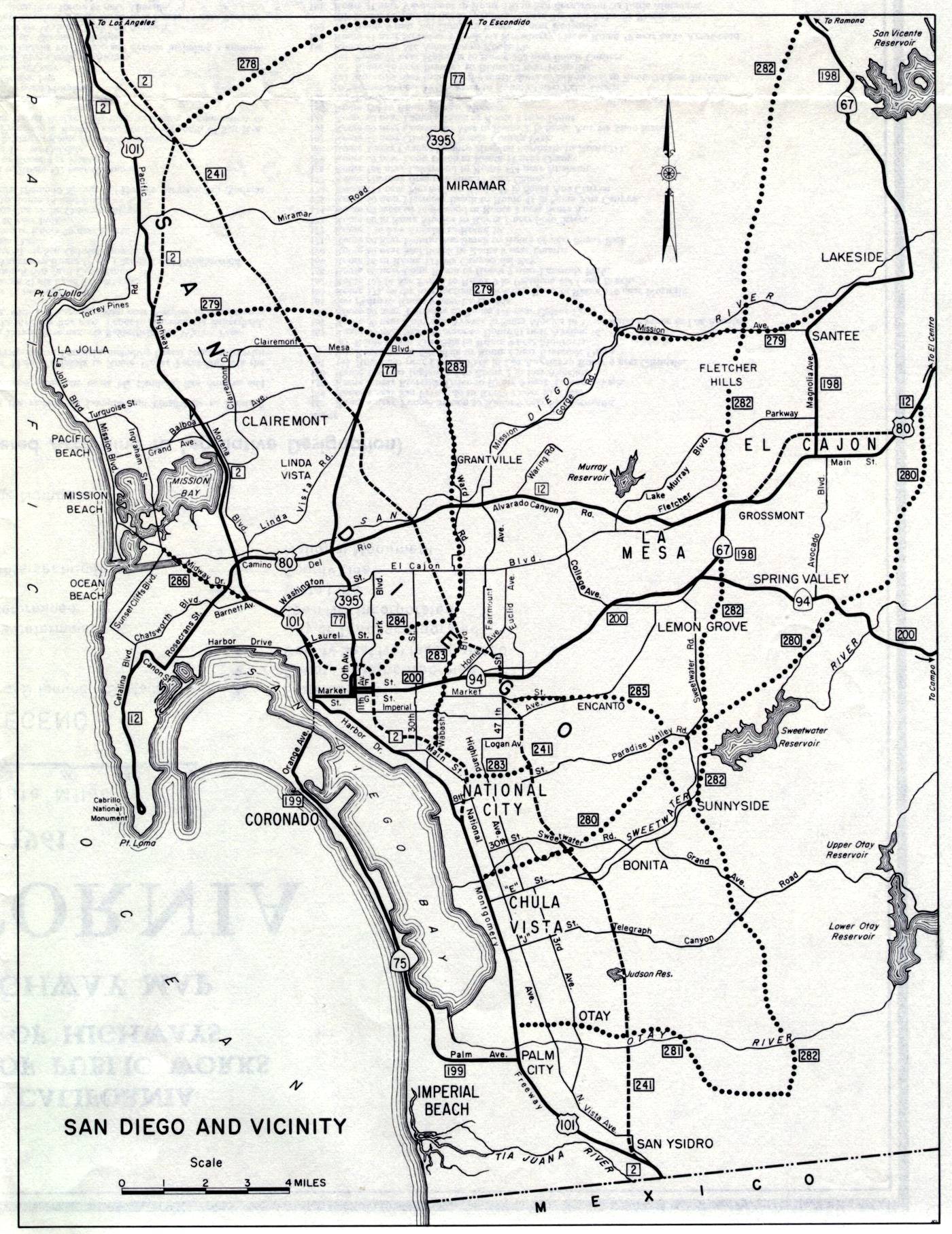 Detail map for San Diego on the 1961 California official highway map
