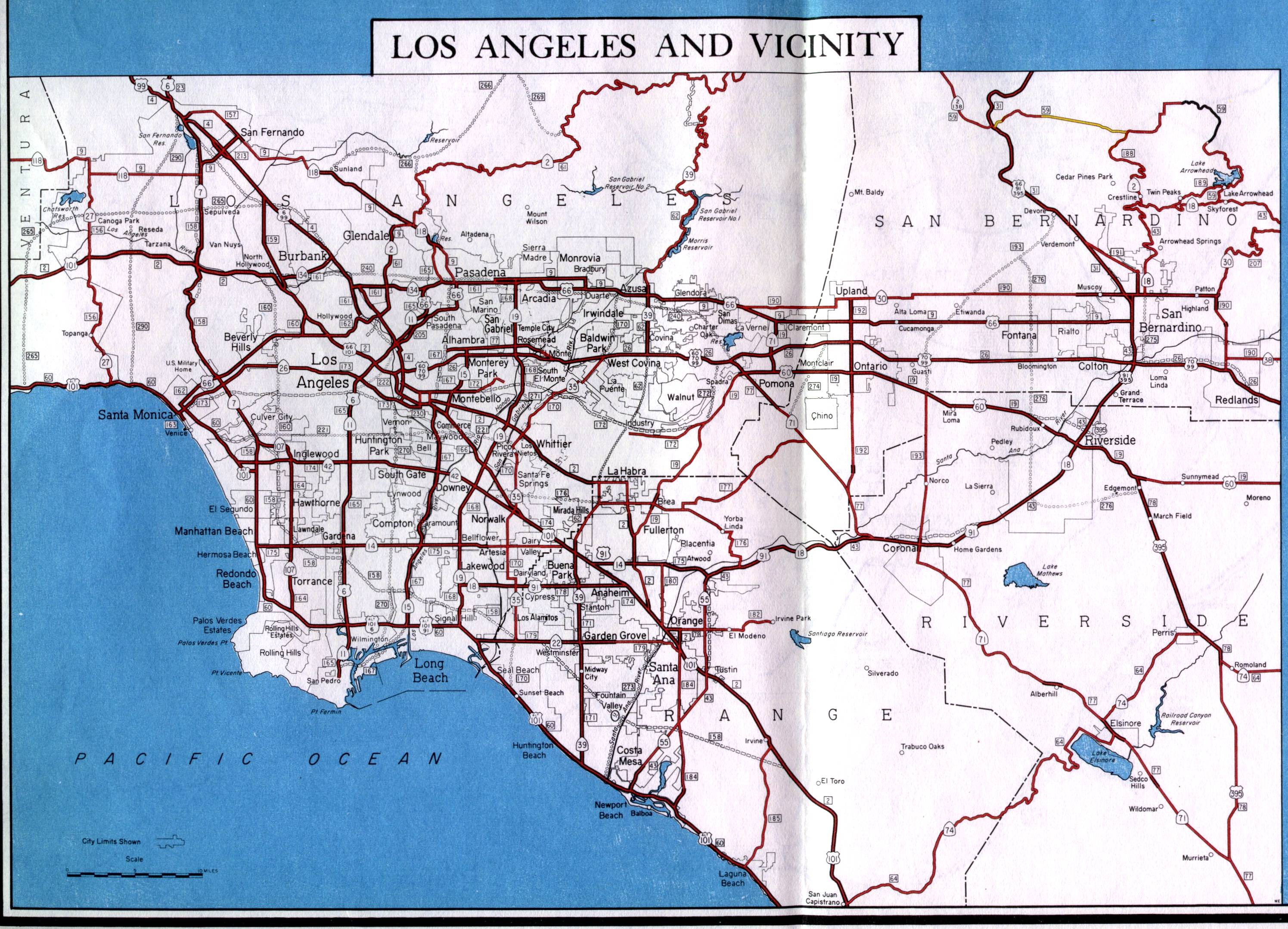 Los Angeles and vicinity on the 1936 California official highway map