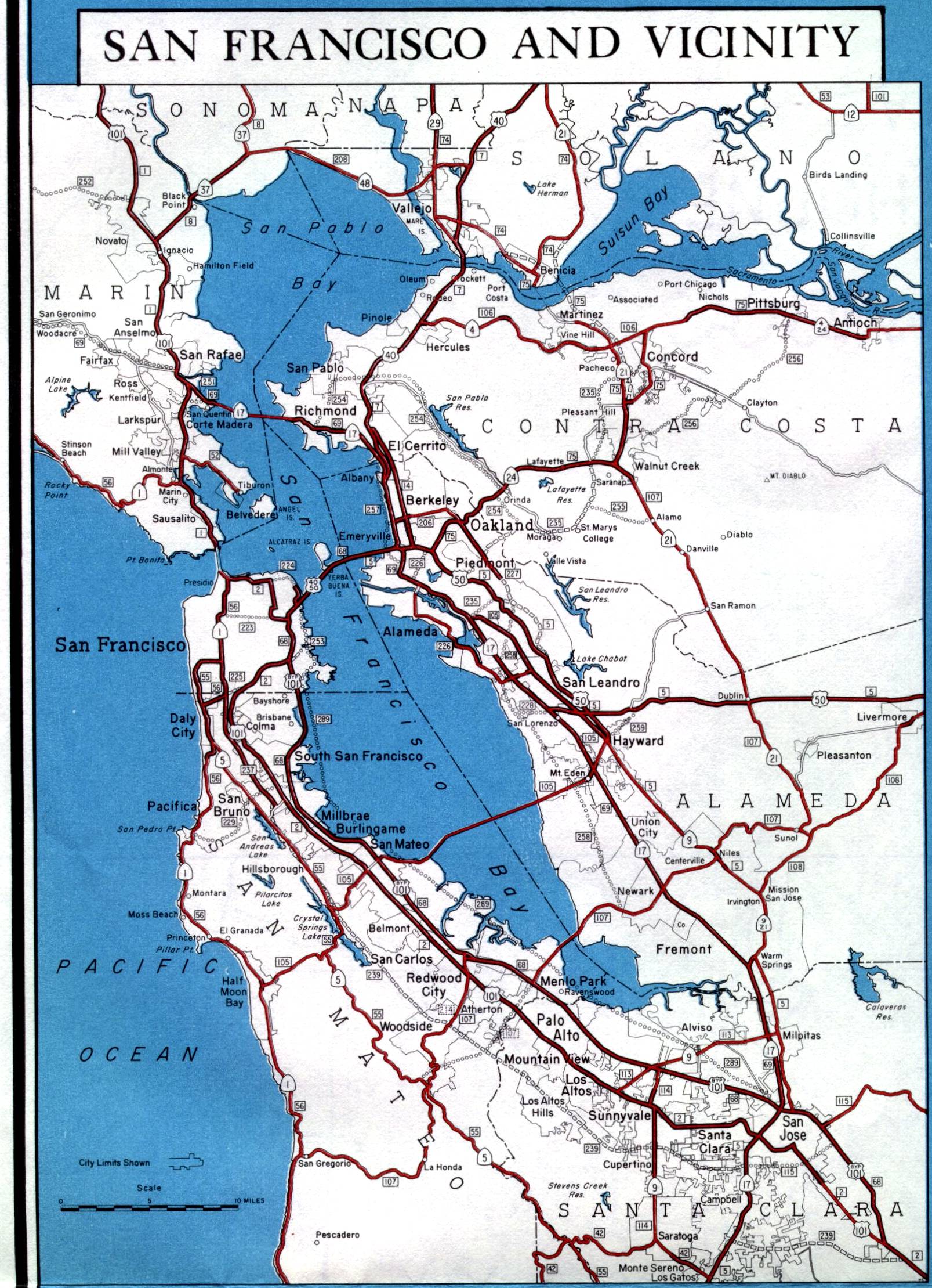 San Francisco and vicinity on the 1961 California official highway map