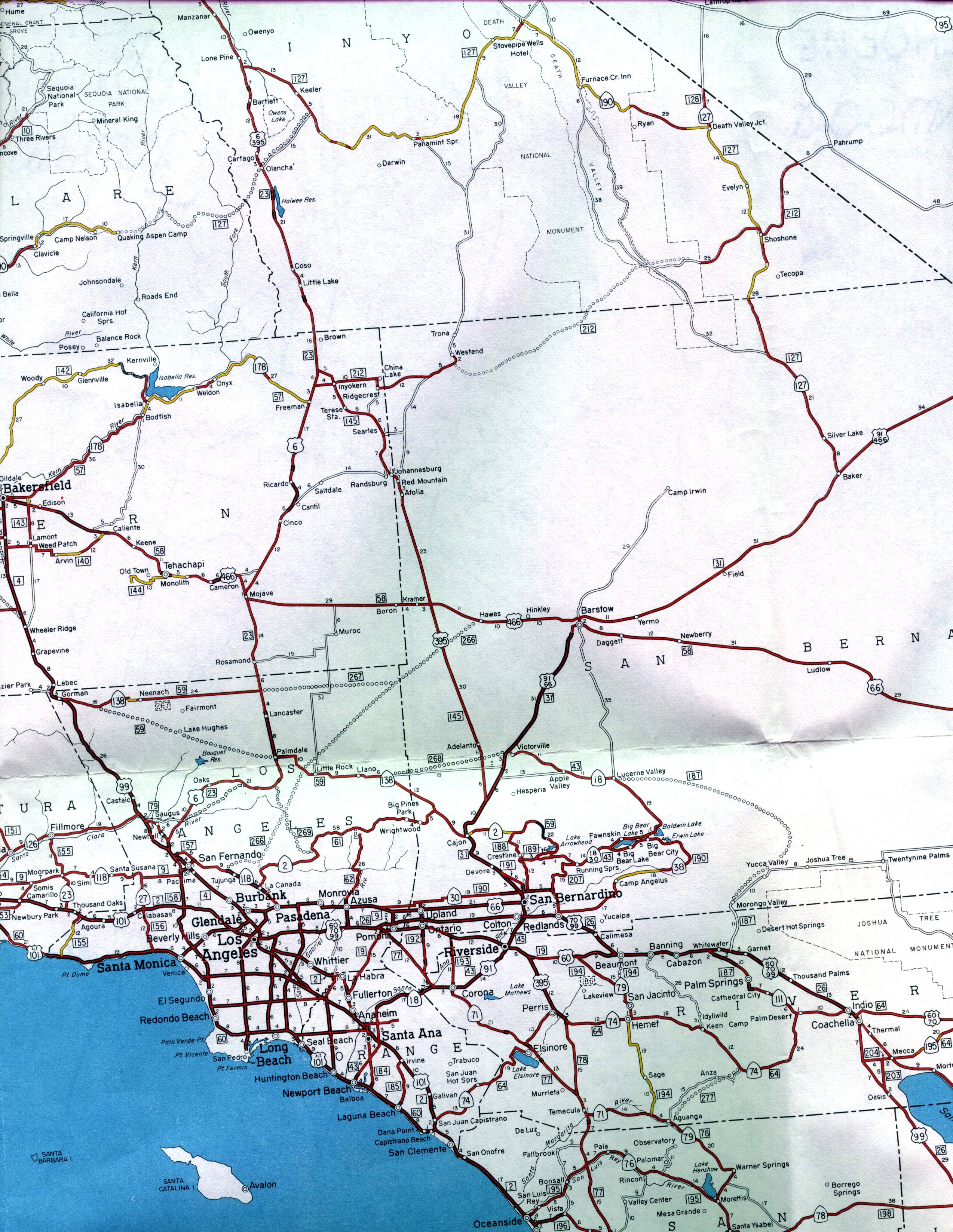 Los Angeles and Palm Springs regions of California (1961 official map)