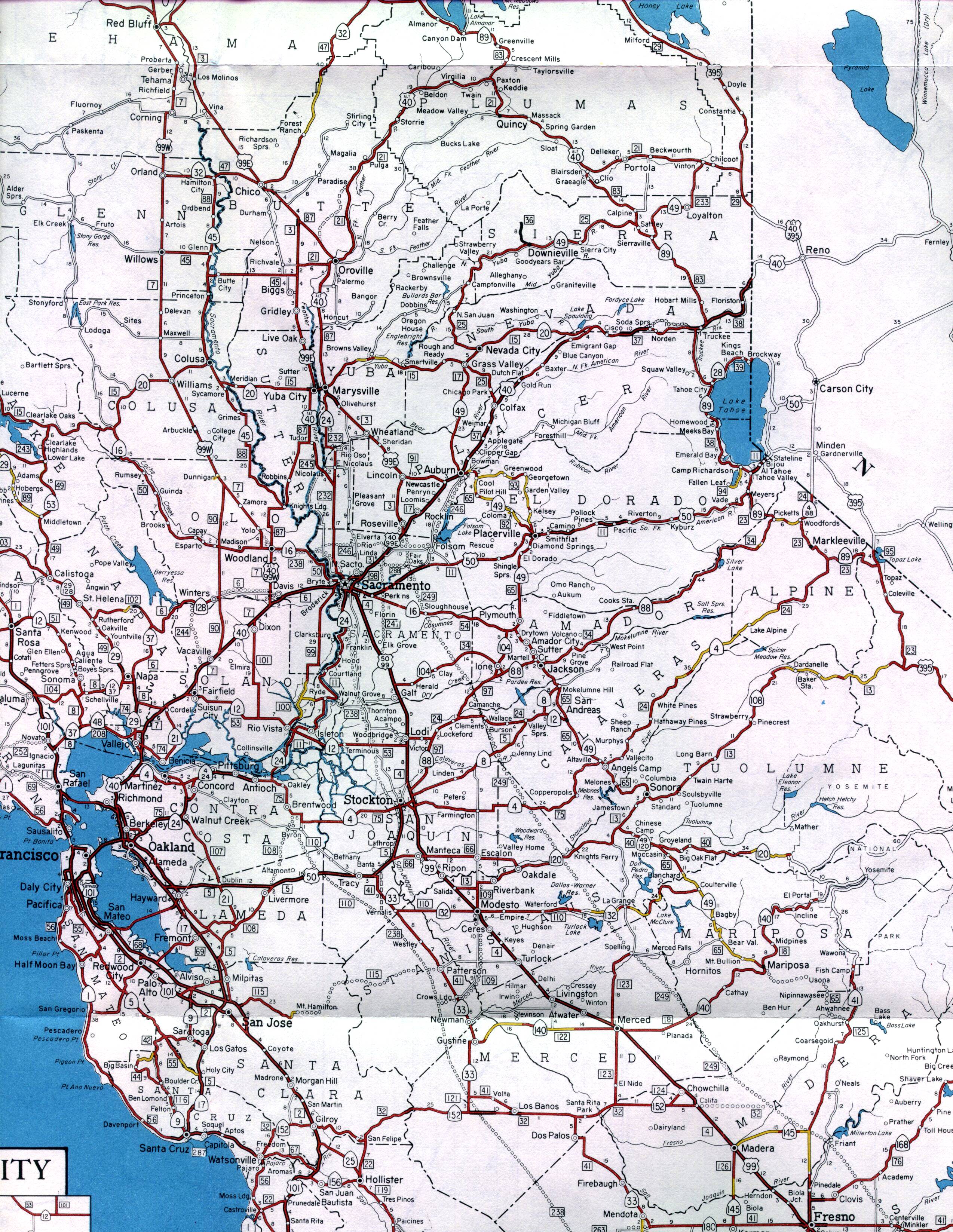 Central regions of California around Sacramento (1961 official map)