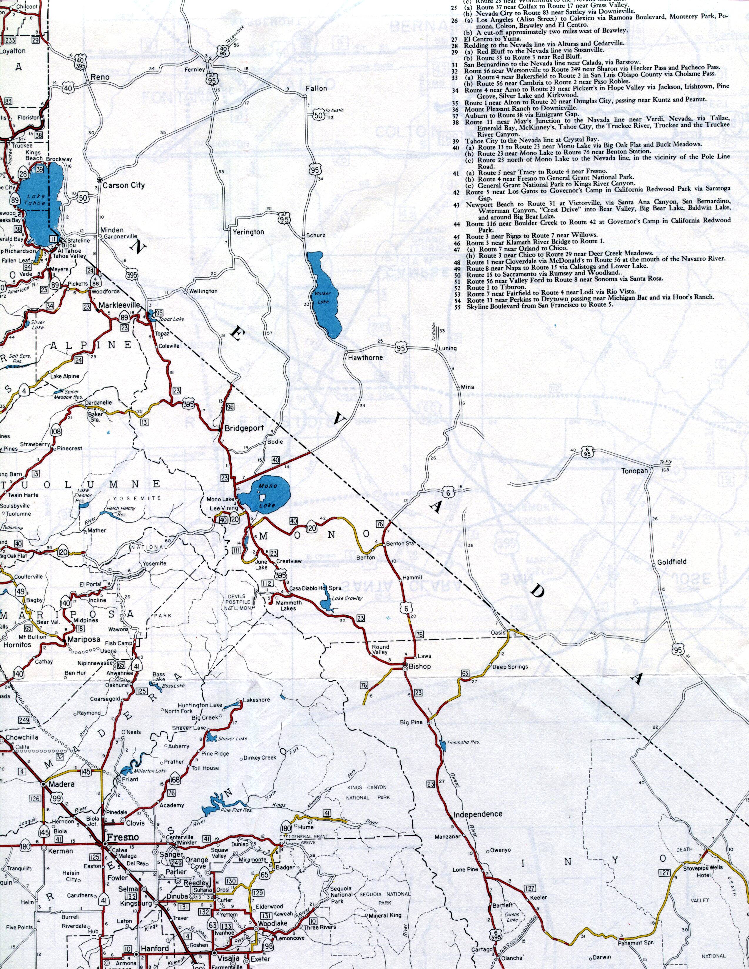 Yosemite National Park, Mono Lake, and other parts of central and eastern California (1961 official map)