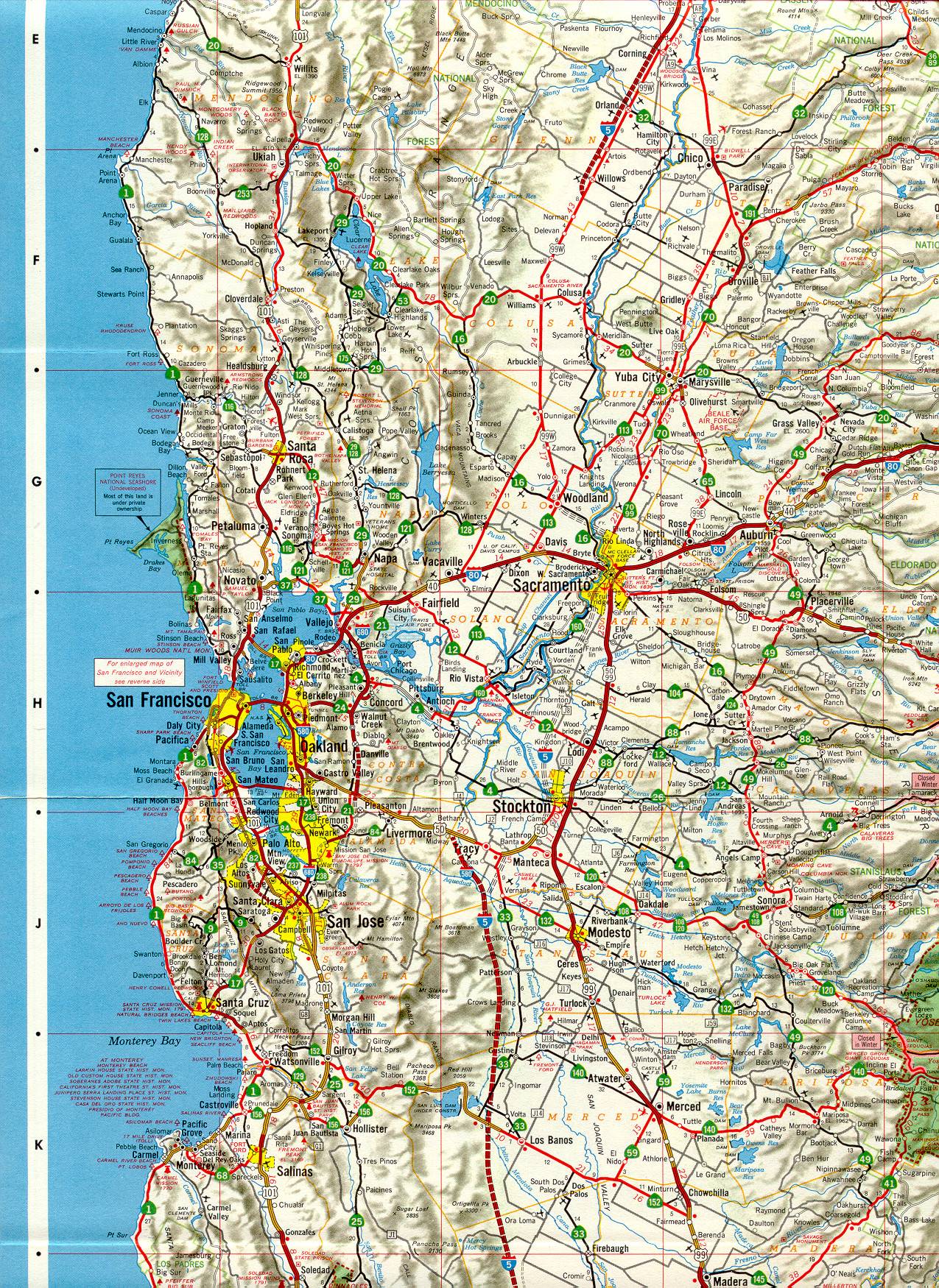 Section of 1966 official highway map for California
