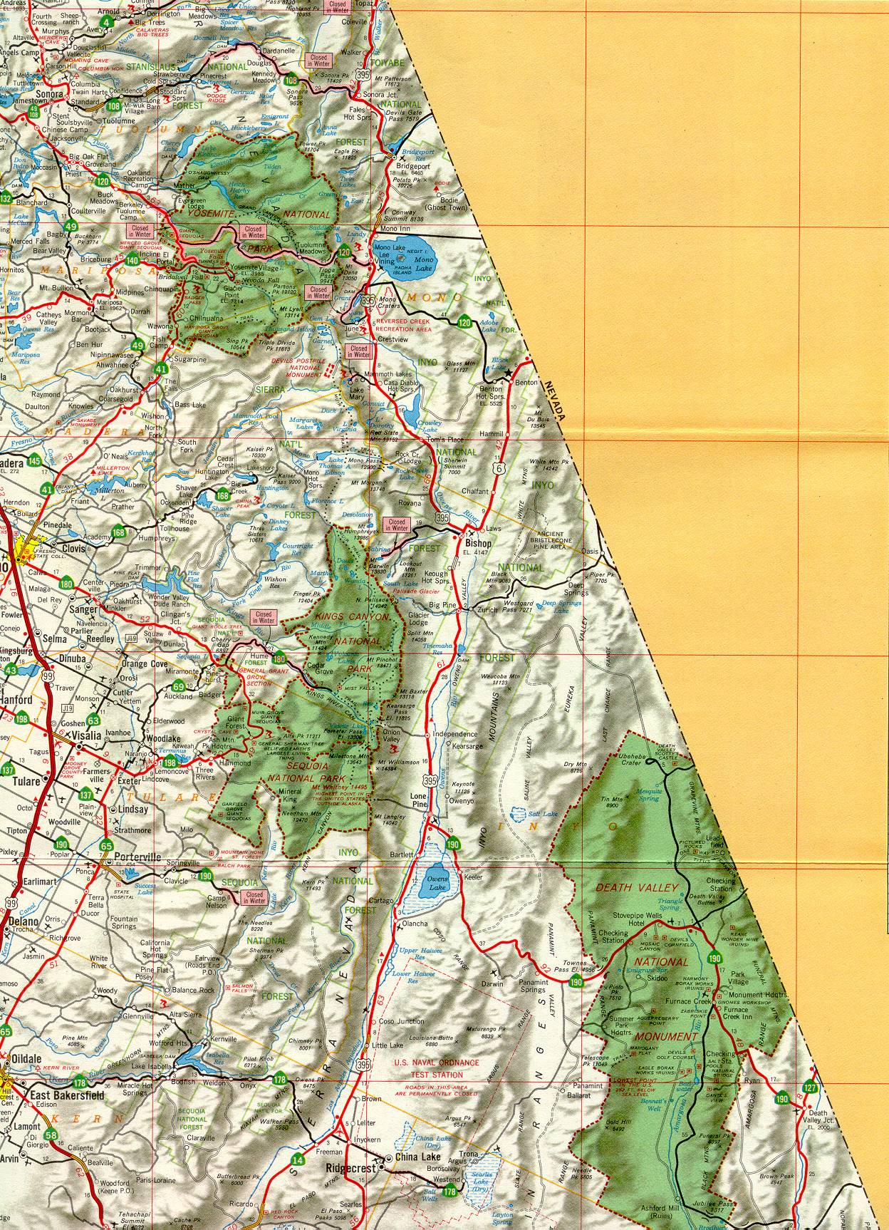 Section of 1966 official highway map for California