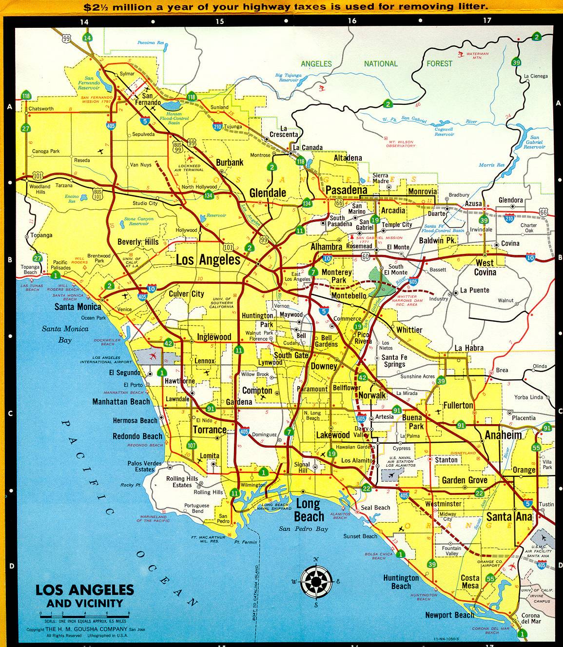 Section of 1966 official highway map for California