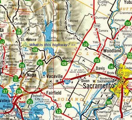 Unlabeled highway on the 1966 official California highway map