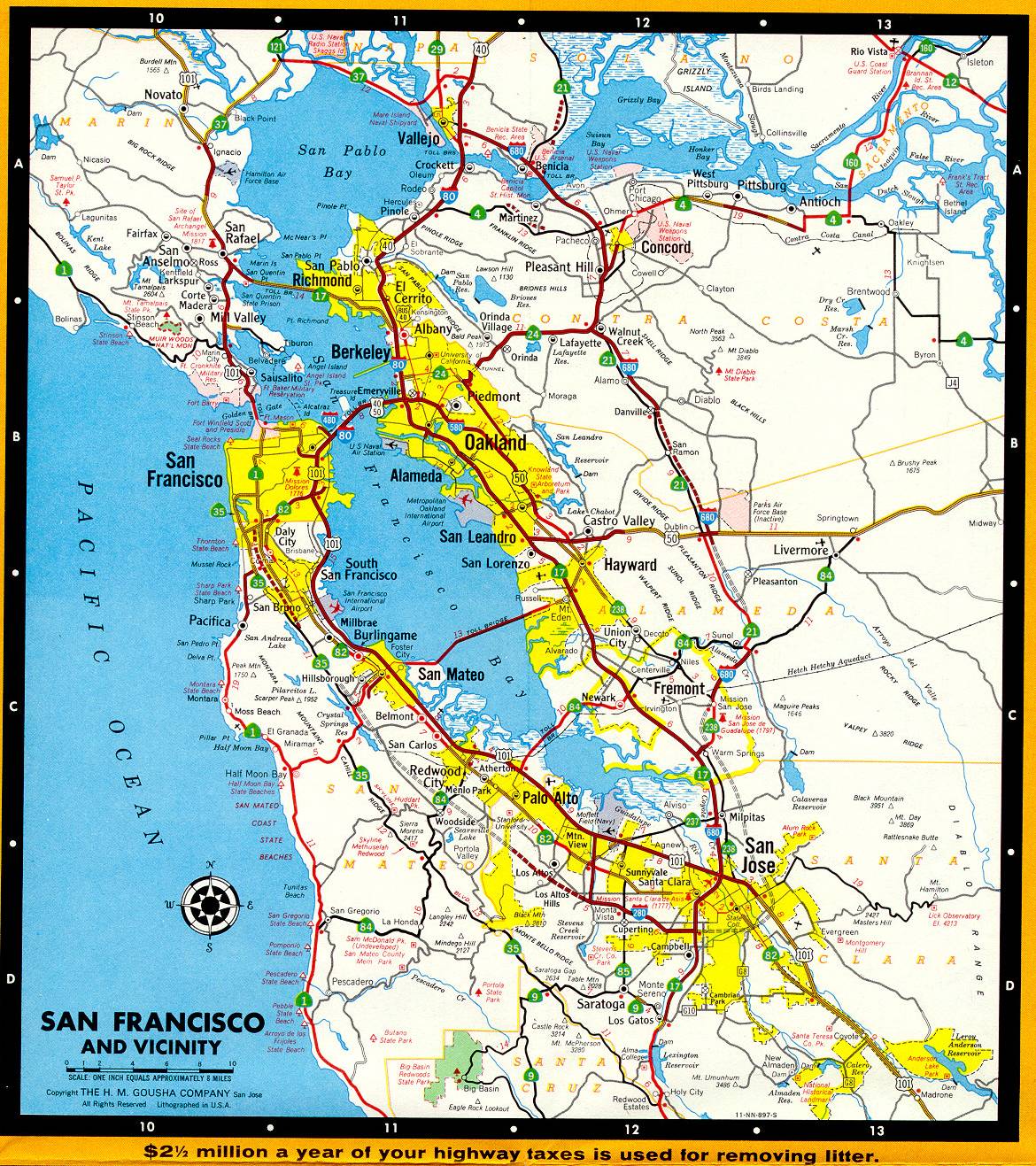 Section of 1966 official highway map for California