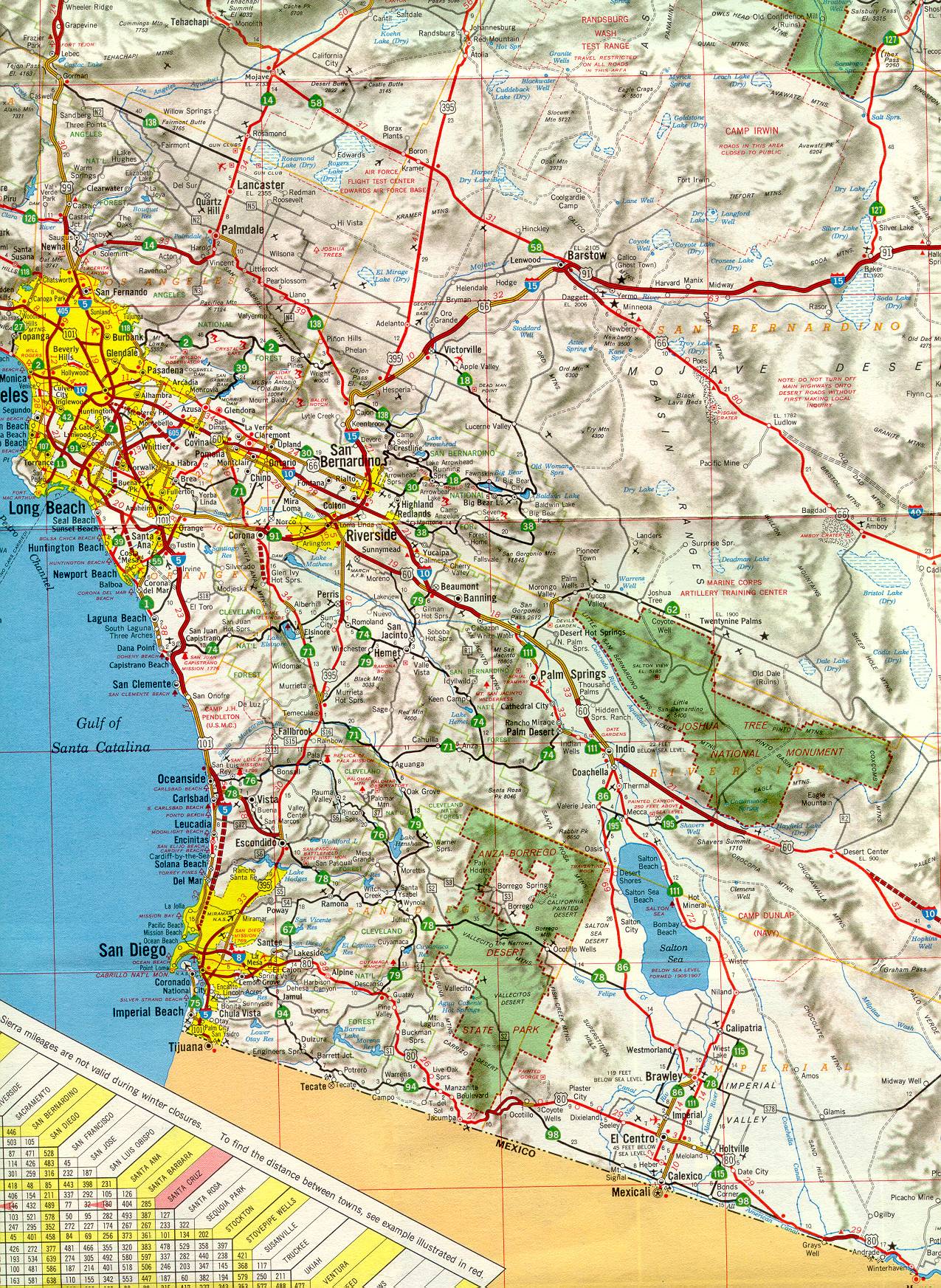 Section of 1966 official highway map for California