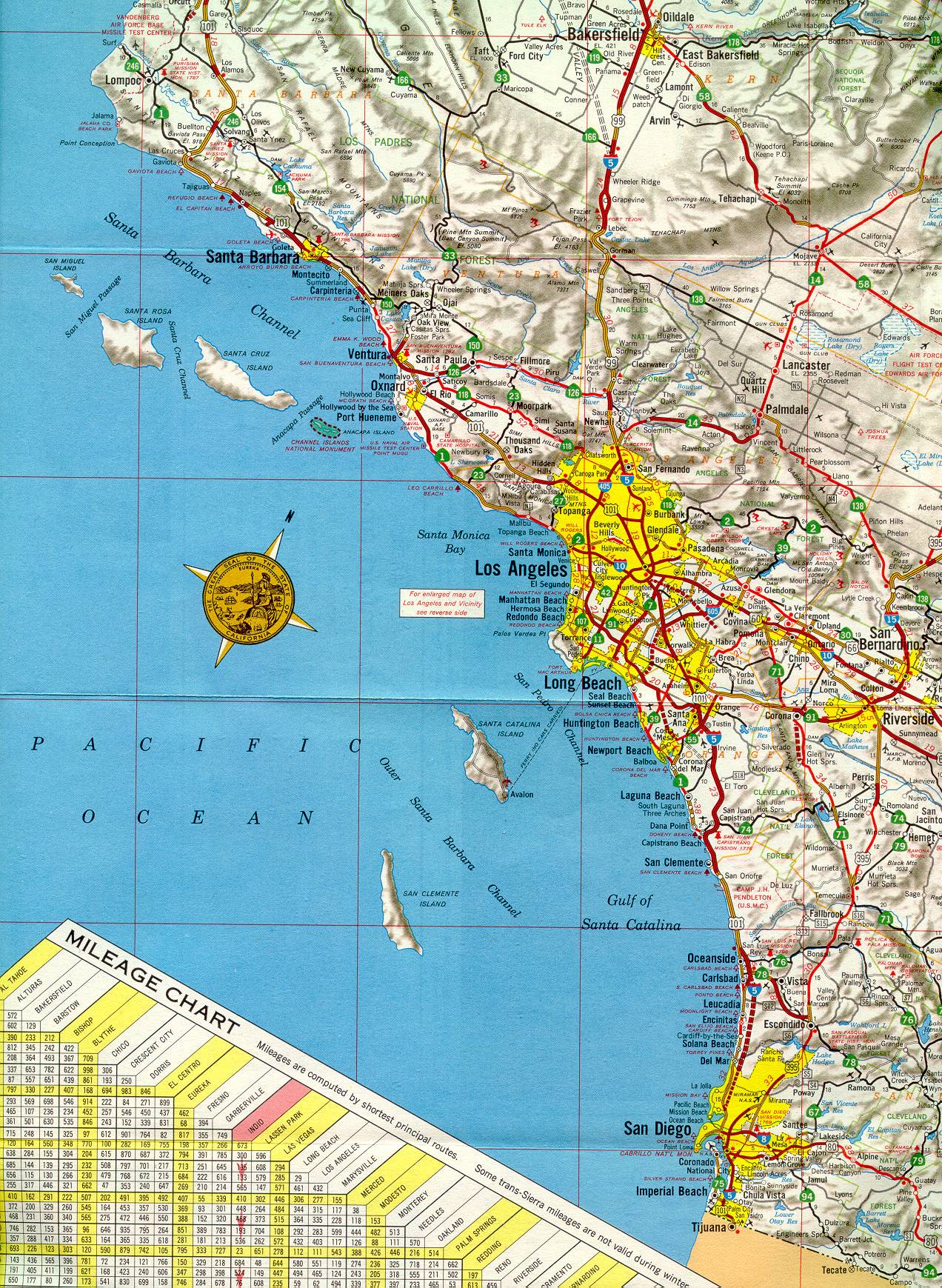 Section of 1966 official highway map for California