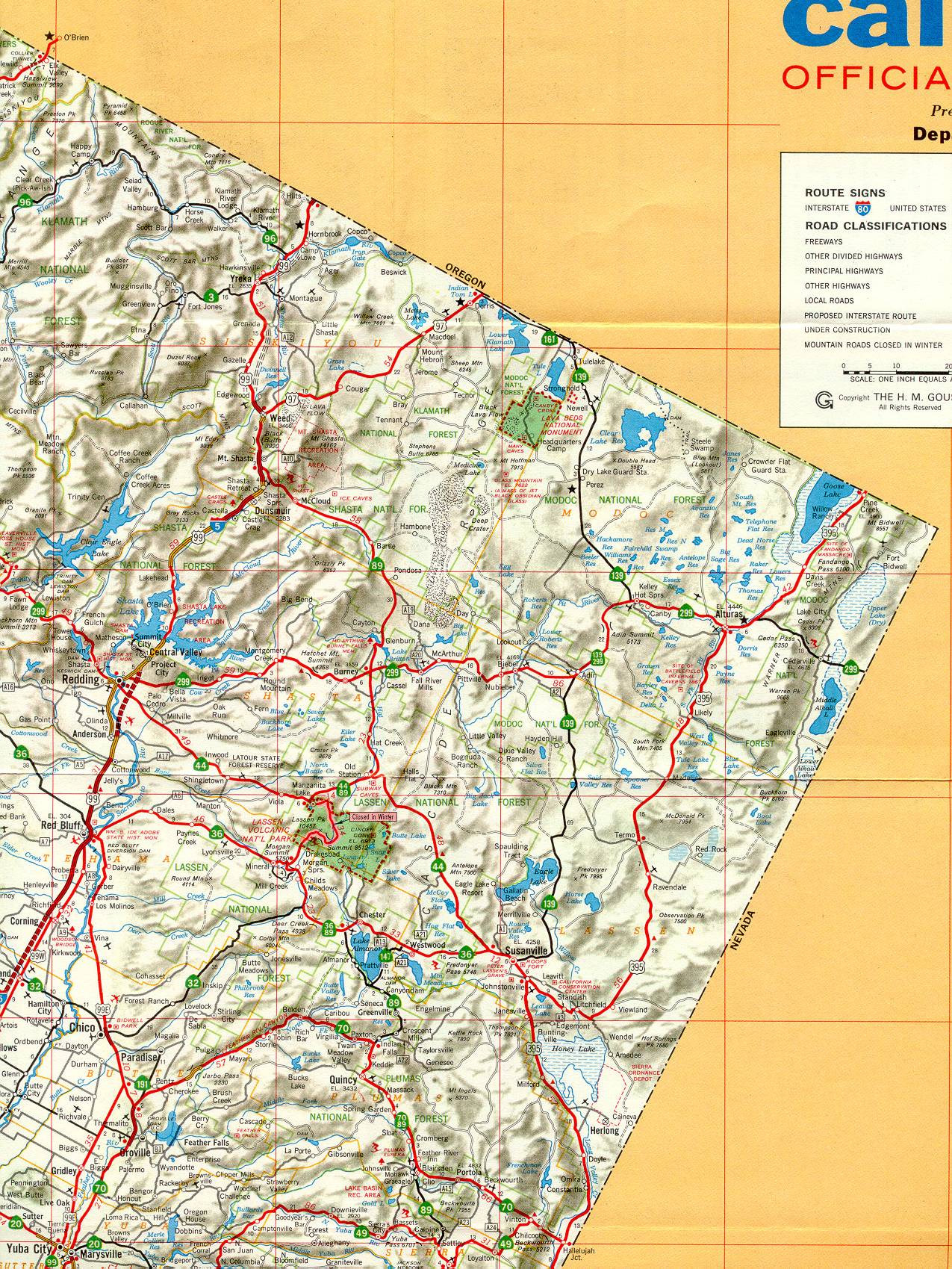 Section of 1966 official highway map for California